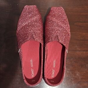 TOMS Women's Dark Rose Glimmer Cord Alpargata Glitter Flats - Size 8.5